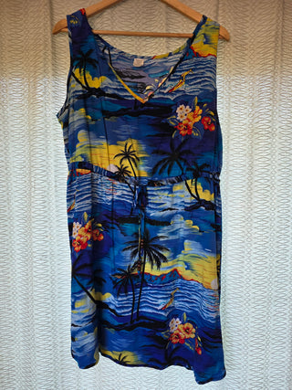 SALE - Palmwave Hawaii | Blue Tropical Palms Dress (XL)
