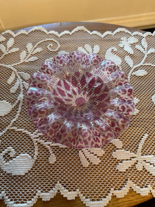 Vintage Sydenstricker fused Art Glass pink Lace pattern candy dish - RCD