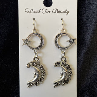 silver tone moon & star earrings RSV