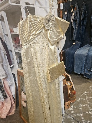 Vintage gold handmade lined formal dress