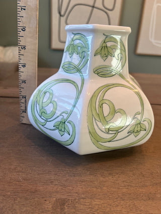 Rare vintage Swedish porcelain green and white vase|64015