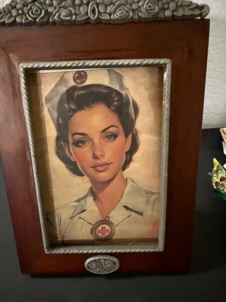 4 x 5 vintage nursing picture in a wood and pewter frame RCD