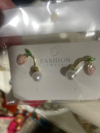 Pearl and Pink Rose Earrings-RSV
