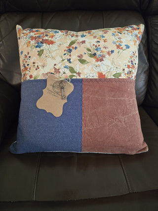 18x18 My Story Book Pillow (Blues/Rust/Floral) RCD
