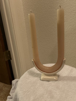 VTG Mid Mod U Shaped Iridescent Ceramic Holder & Candle|53587