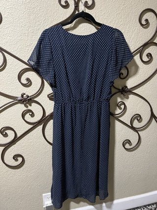 New Women's Navy and White Polka Dot Dress with Faux Wrap & Flutter Sleeves, Size XL - RCD|119382