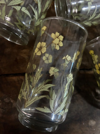 10H Vintage Libby yellow flower glass|99850