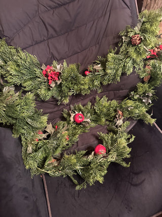 Vintage 8ft long Garland with pine, berries, holly, and pomegranate #62 VV MTS