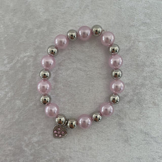 stretchy bracelet, pink & silver tone w/ heart RSV