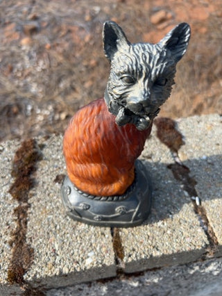 JP vintage Tin Chi amber art glass cat lamp