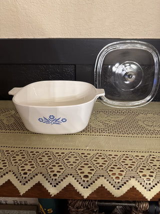 Vintage Corning Wear Blue Cornflower Casserole dish with lid -RCD