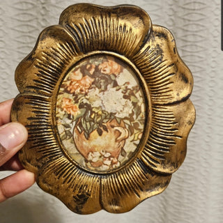Ornate Oval Gold Floral Framed Hanging Art - Flowers in Vase (BRI) - MTS|116907