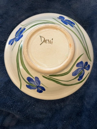 JP Studio Art Pottery bowl hand-painted iris design