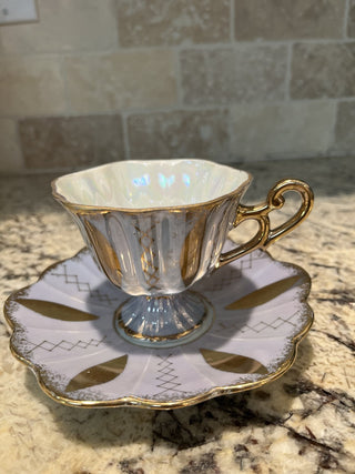 Vintage Iridescent Lustreware Blue Gold Tea Cup & Saucer RCD