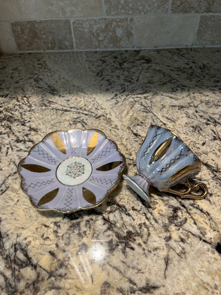 Vintage Iridescent Lustreware Blue Gold Tea Cup & Saucer RCD