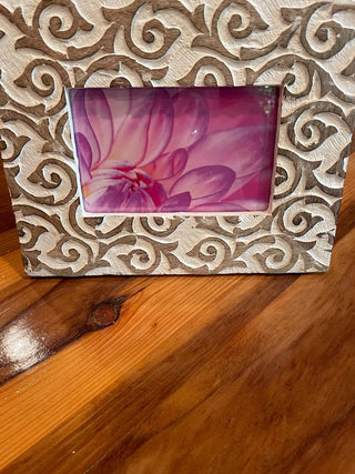 Wooden Carved Frame w/ Flower Print ~MTS