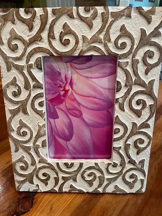 Wooden Carved Frame w/ Flower Print ~MTS