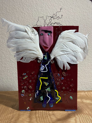 Art Glass Wonky Angel Christmas Light Signed w/batteries RSV|136625