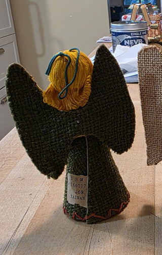 MTS Adorable 60'S/70'S Green Burlap Angel Ornament|123681