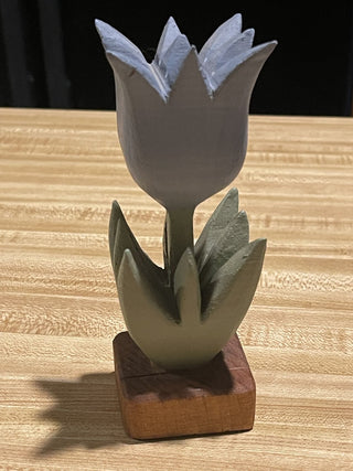 6" Carved/ Painted Wood Blue Tulip--SP RCD