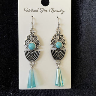 faux turquoise silver tone drop earrings RSV