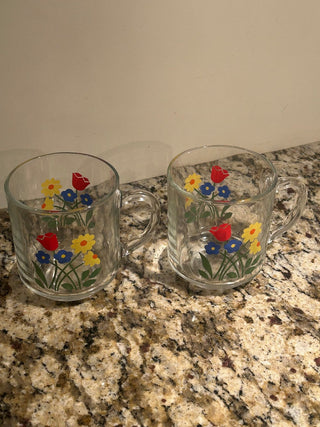 Glass Floral Mugs, Set of 2     MTS