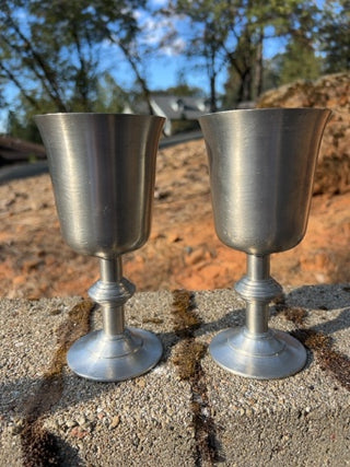 Vintage pair of pewter goblets by International Pewter