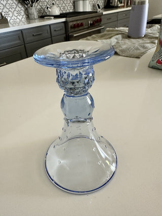 Blue Art Deco Glass Candlestick MTS