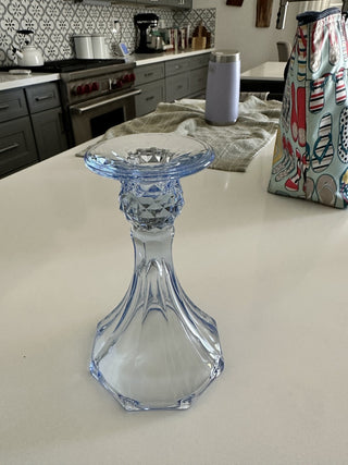 Blue Art Deco Glass Candlestick MTS