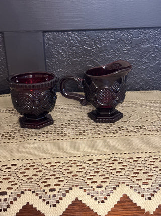 Vintage Avon Ruby Red Cape Cod Cream and Sugar set of 2 - RCD|85413