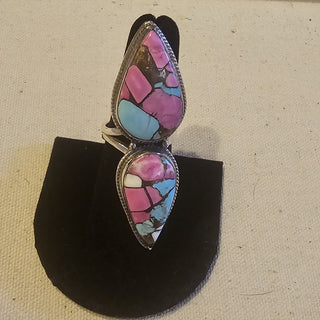 .925 double cotton candy turquoise ring sz adjustable|89326