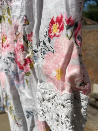 J. Jill 100% Linen Floral Boho Blouse Size SP MTS