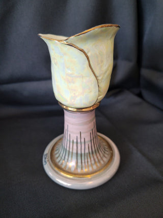 Studio Pottery 5" Iridescent Candle Holder, Signed RCD