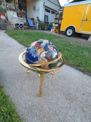 Vintage Lapis Gemstone World Globe with Brass stand