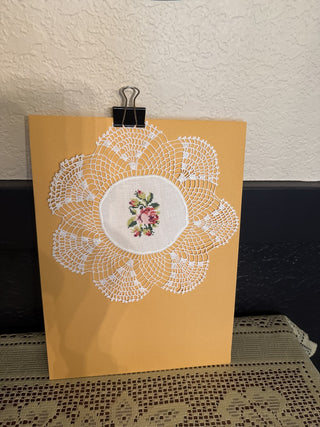 Vintage Needlepoint doily with pink and yellow flowers White - RCD|71860
