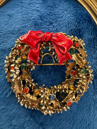Vintage Signed ARTHUR PEPPER Christmas Snow Tipped Wreath BROOCH PIN S sat171|139001