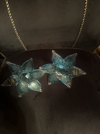 Hand Blown Art Glass Blue Lily trumpet #62 VV MTS|118042