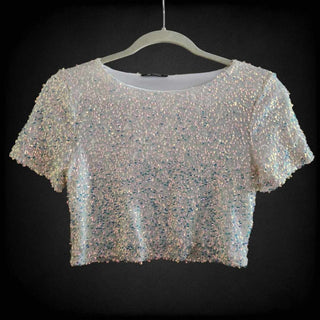 G Mini USA Small Cream Bejeweled with Sequins Crop Top RSV|66397