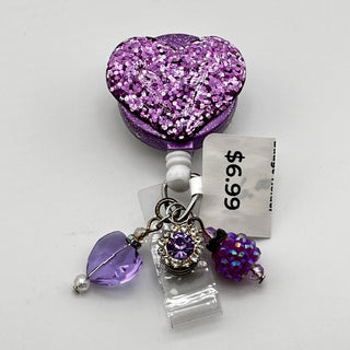 Purple Bling Heart Badge Holder Slide on Belt Clip|74752