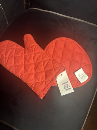 Gourmet Pot Holders Oven mitt and pot holder set with pumpkin and leaves print #63 VV MTS|118051