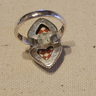 .925 double heat red and white cherboard ring sz 9|92118