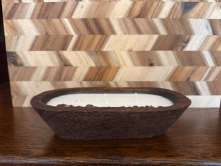 HANDMADE CANDLE IN DOUGH BOWL 8" W/AMTHYST STONES SCENT LAVENDAR