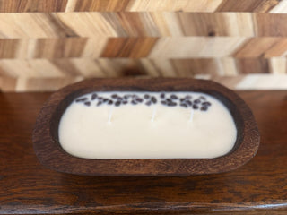 HANDMADE CANDLE IN DOUGH BOWL 8" W/AMTHYST STONES SCENT LAVENDAR