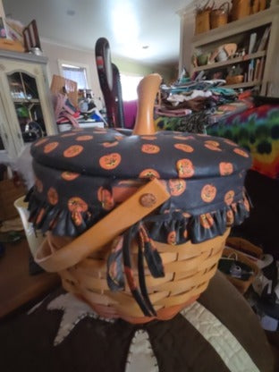 Large Longaberger Pumpkin Fall Stem Lid Basket Jack O' Lantern Liner Protector Combo