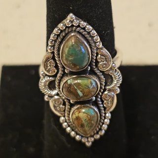 .925 Royston turquoise 3 stone adj. ring|92433