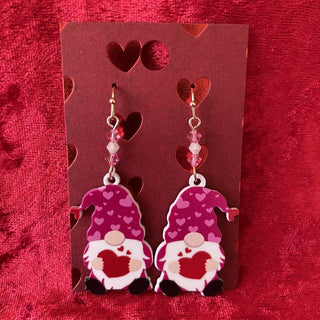 Valentine earrings, gnomes holding red heart RSV