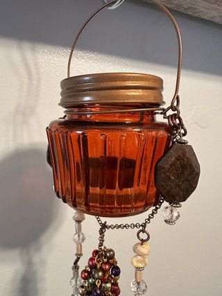 Suncatcher Lantern Amber Jar Tassel A  MTS|134104