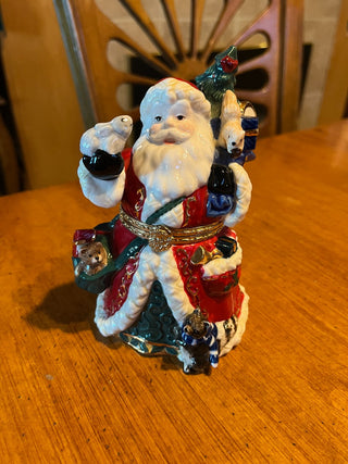 Vintage Large Porcelain Santa w/Bunny/Animals Hinged Trinket Box. RSV|123777