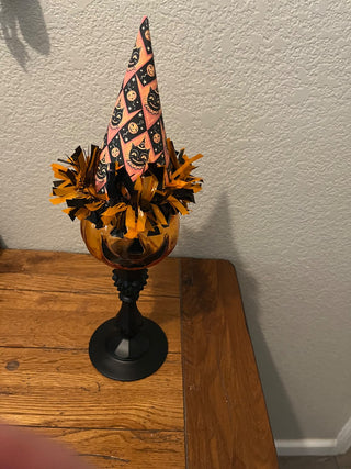 Pumpkin Candle Holder With Witch Hat|112133