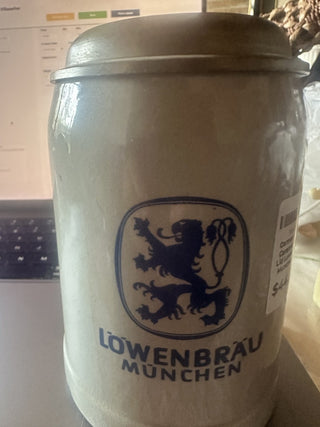 German Stein Ceramic with Lid Lowenbrau Munchen#62 VV MTS
